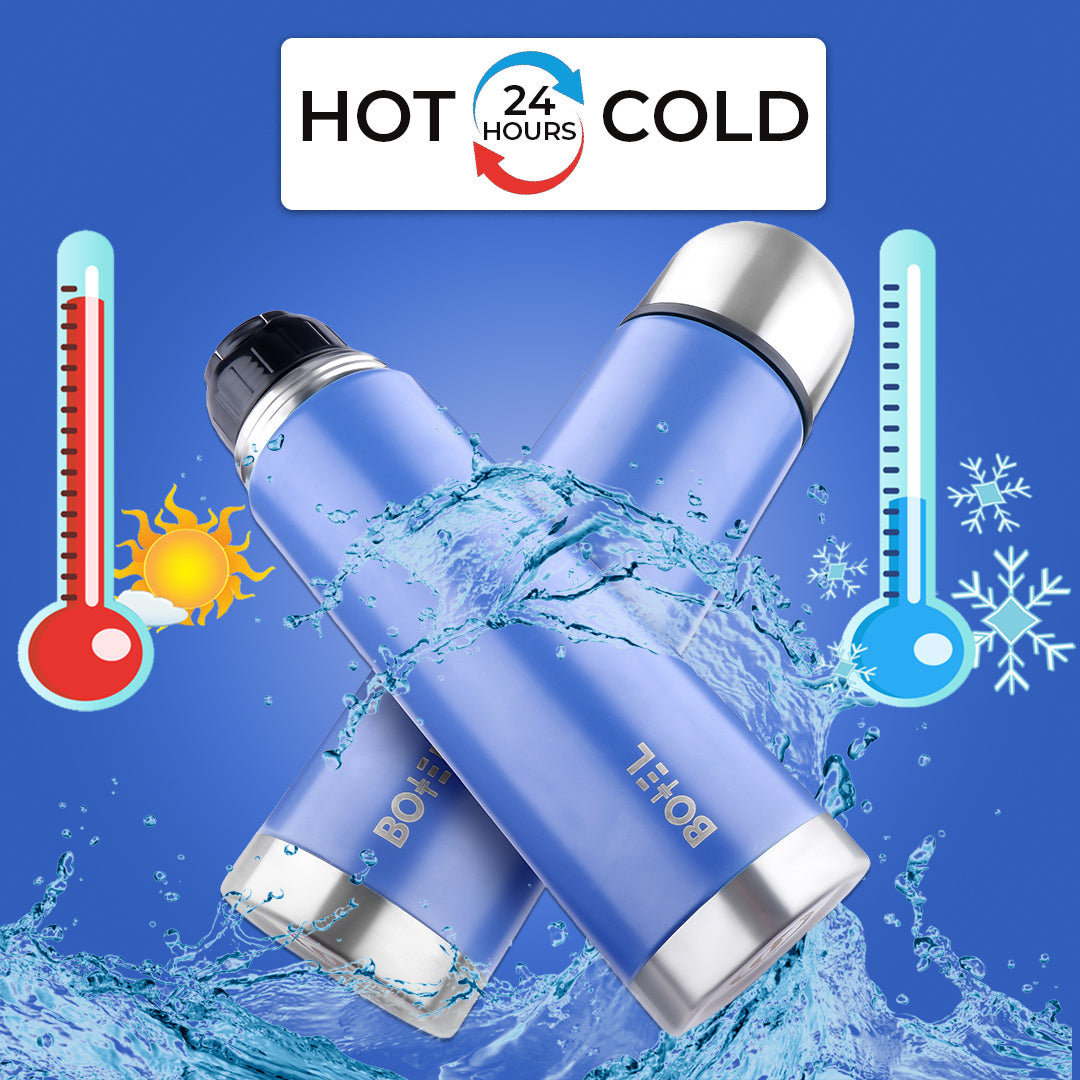 Thermo Tough Double Wall Steel Water Bottle Hot or Cold for 24 Hours Flask Royal Blue 1000 ML