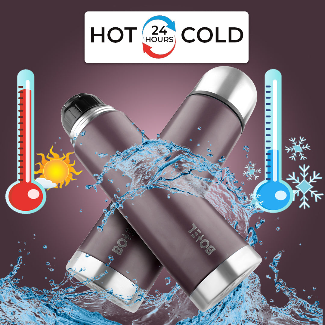 Thermo Tough Double Wall Steel Water Bottle Hot or Cold for 24 Hours Flask Cola Brown 1000 ML