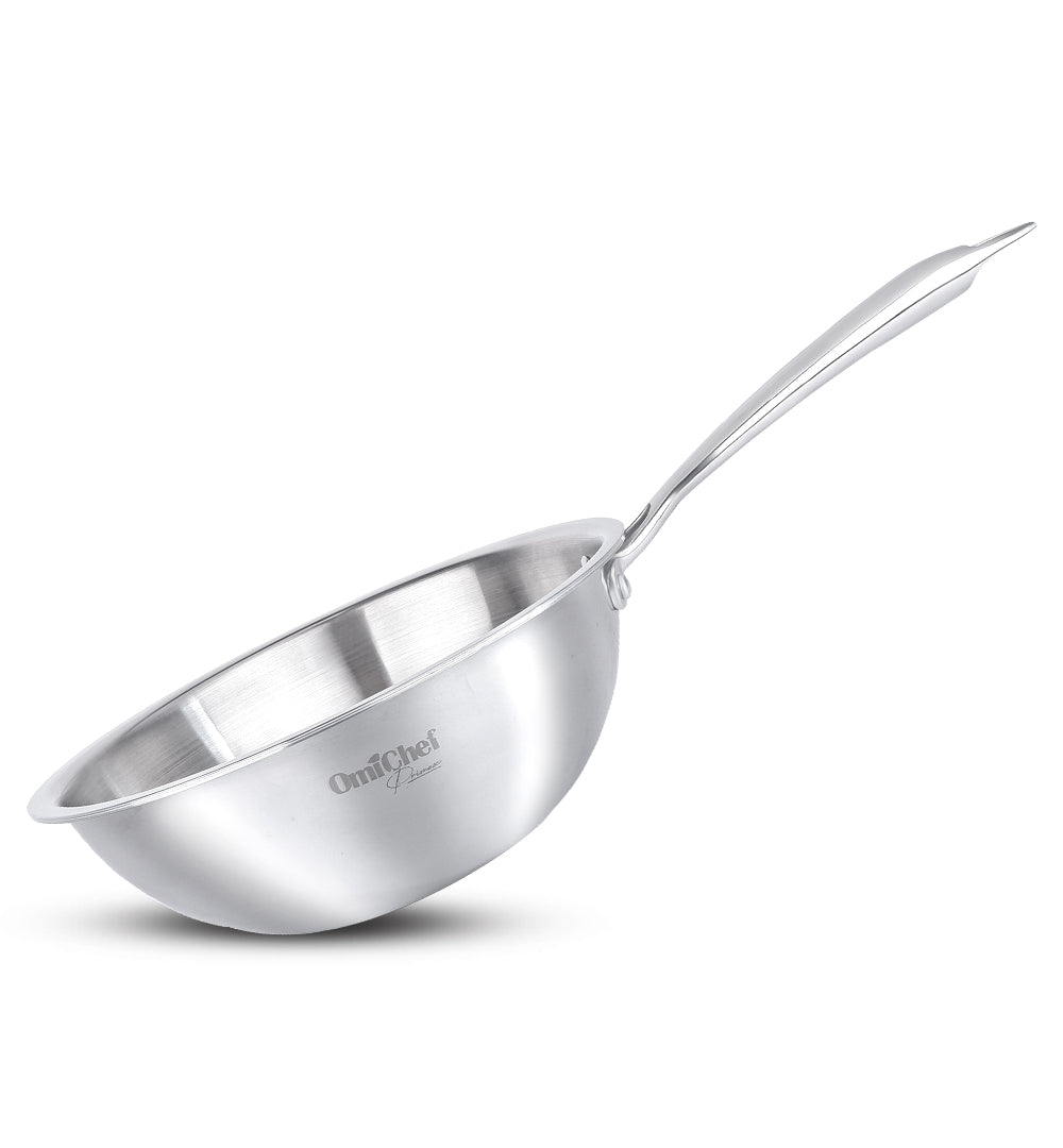 Omichef Triply Stainless Steel Wok 20 CM Capacity 1.7 Litre