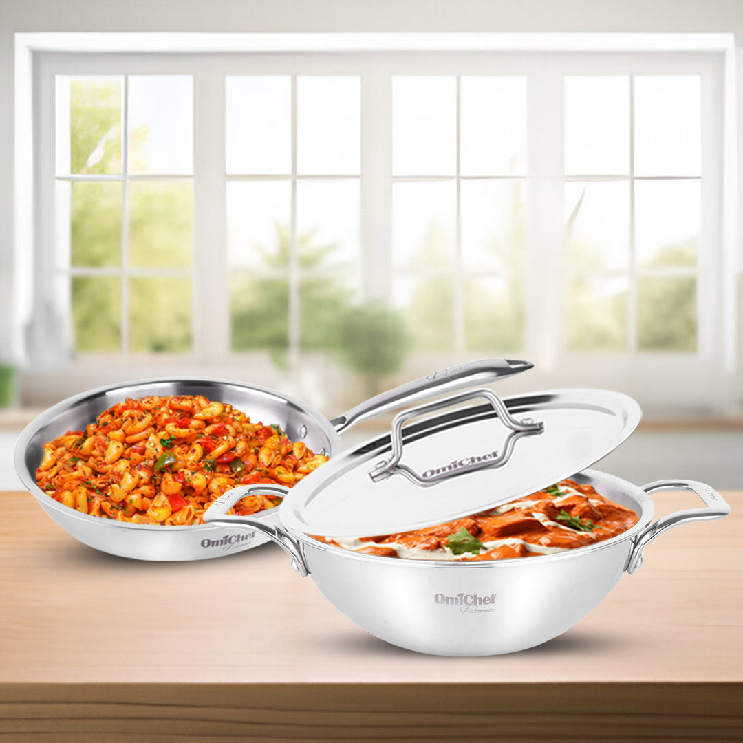 Omichef Triply Stainless Steel Cookware Set - Kadhai & Frypan – OmiChef