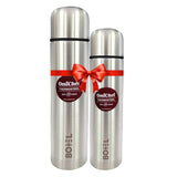 Omichef Silver Thermo Tough Double wall Steel Water bottle Hot & Cold for 24 hours Flask