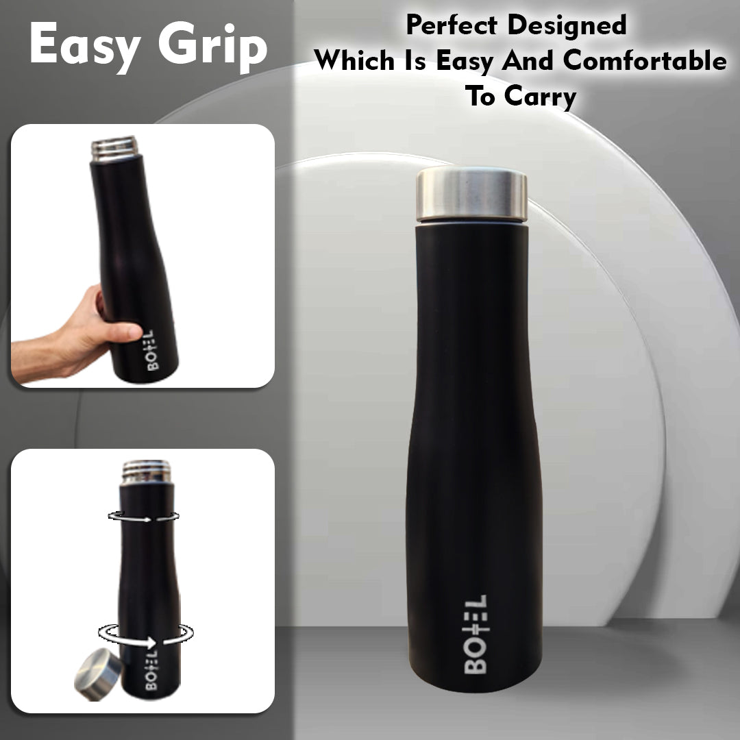 Black Hi-Rise Stainless Steel Water Bottle Single Wall 1 Litre