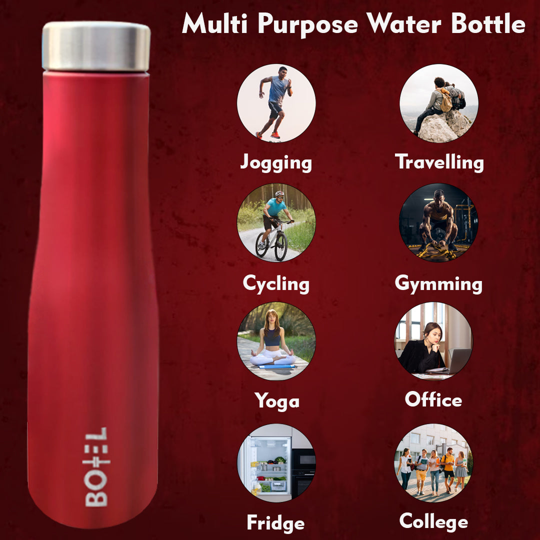 Red Hi-Rise Stainless Steel Water Bottle Single Wall 1 Litre