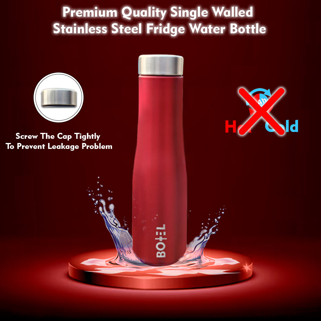 Red Hi-Rise Stainless Steel Water Bottle Single Wall 1 Litre