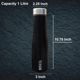 Black Hi-Rise Stainless Steel Water Bottle Single Wall 1 Litre