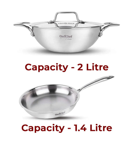 Omichef Triply Stainless Steel Cookware Combo Set of 3 Pcs 22 CM