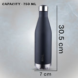 Thermo Sleek Double Wall Stainless Steel Water Bottle - 750 ml | Keeps Drinks Hot or Cold for 24 Hours