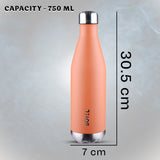 Thermo Sleek Double Wall Stainless Steel Water Bottle - 750 ml | Keeps Drinks Hot or Cold for 24 Hours