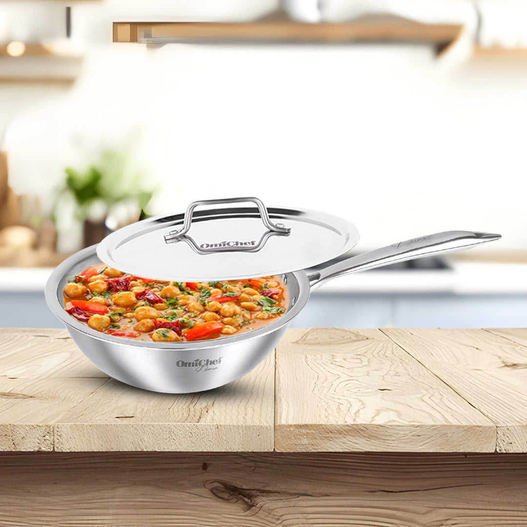 Triply Stainless Steel Wok With Lid | 22 CM | Capacity 2 litre