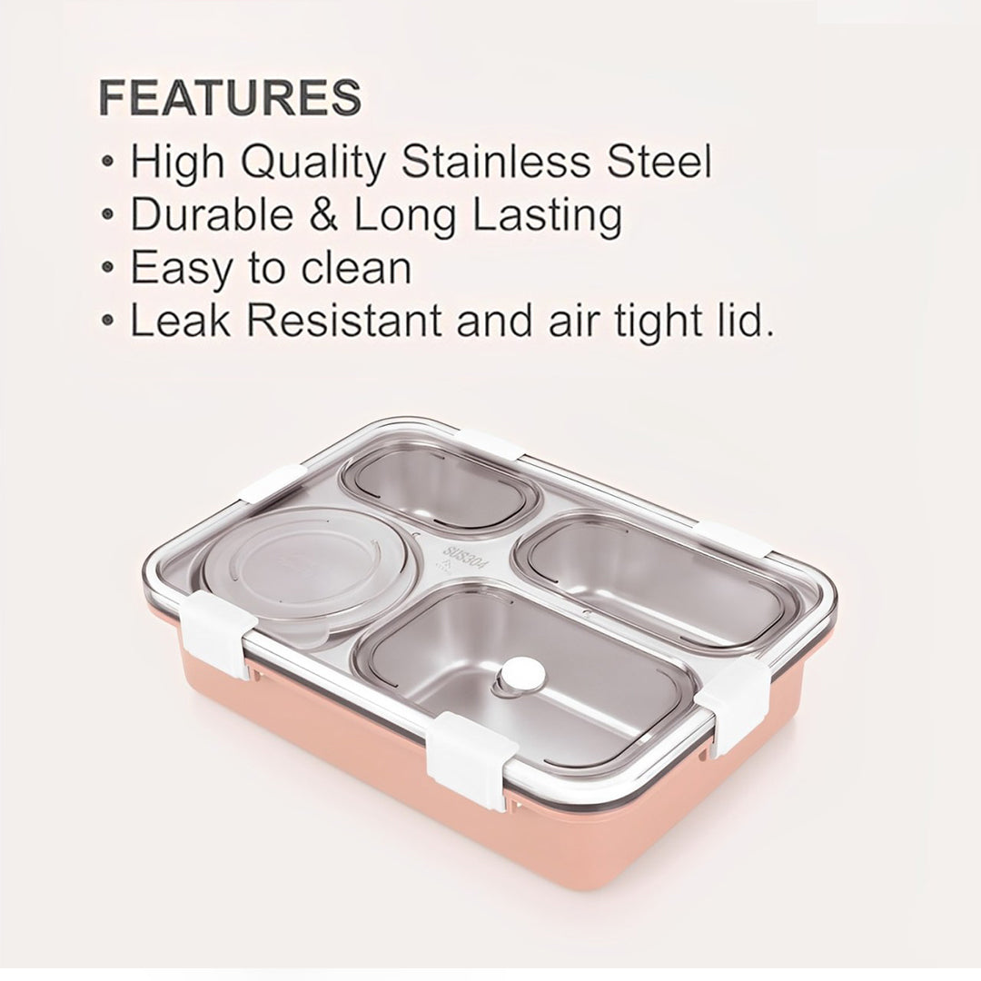 Ultimate 4-Compartment Stainless Steel Lunch Box Set: Leak-Proof with Bowl, Spoon, Chopsticks, and Tray