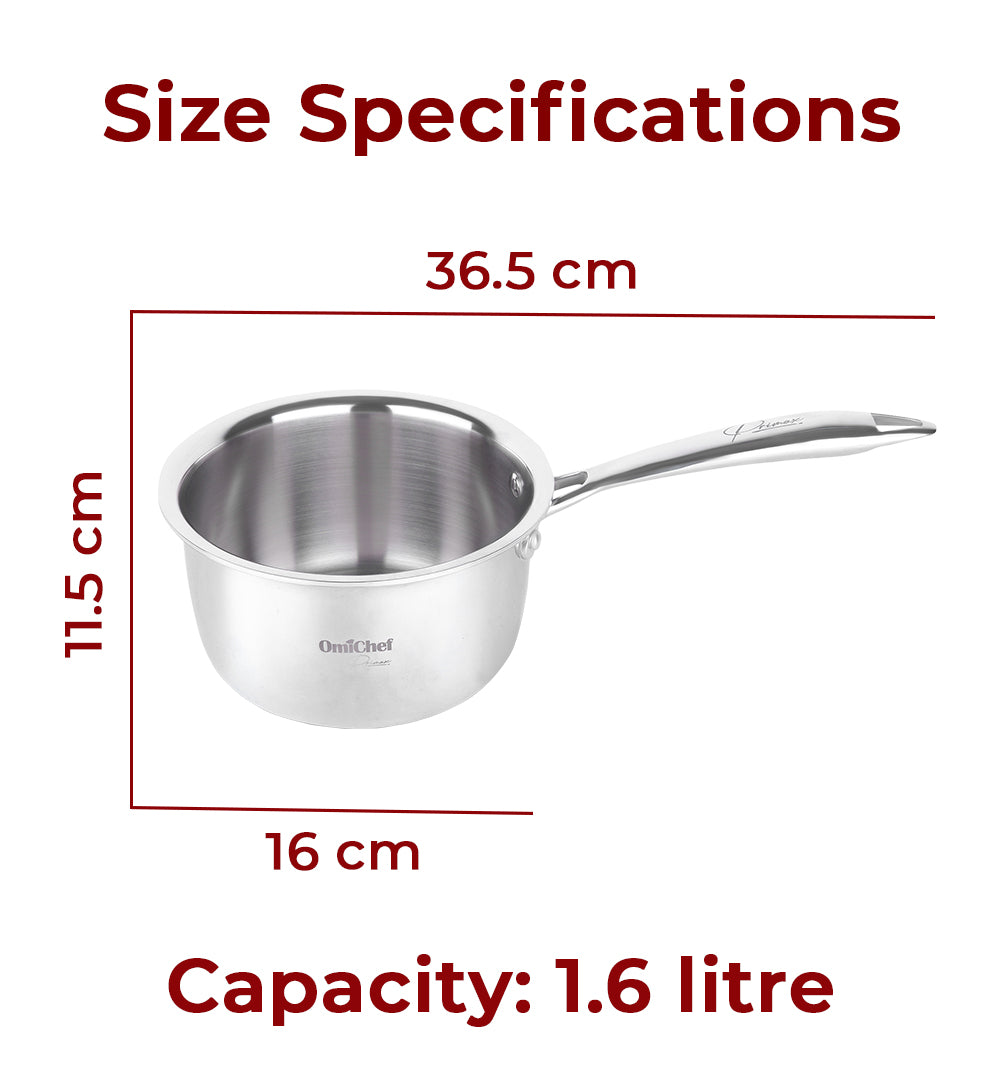 michef Triply Stainless Steel Saucepan/Tea Pan 16 CM Capacity 1.6 Litre