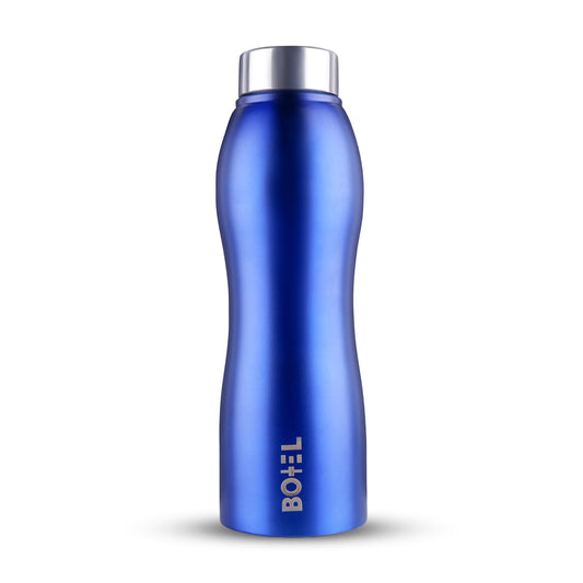 BoTTel Curvy Stainless Steel Water Bottle Single Wall in Blue Colour 1 Litre