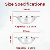 Triply Stainless Steel Kadhai Set Of 2 Pcs | 20 & 24 CM | Capacity 1.7 & 2.8 Litre OmiChef