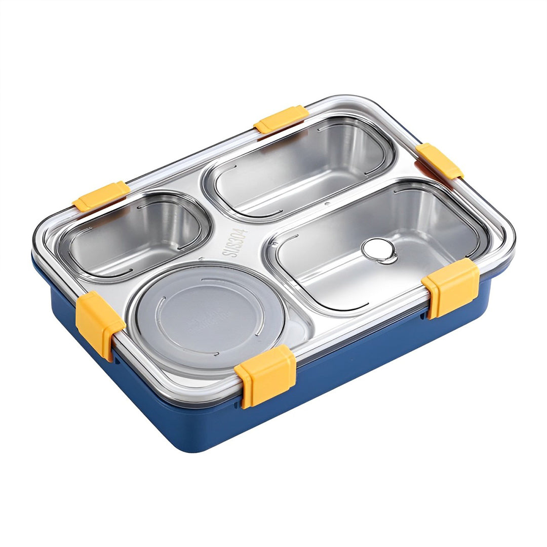 Ultimate 4-Compartment Stainless Steel Lunch Box Set: Leak-Proof with Bowl, Spoon, Chopsticks, and Tray