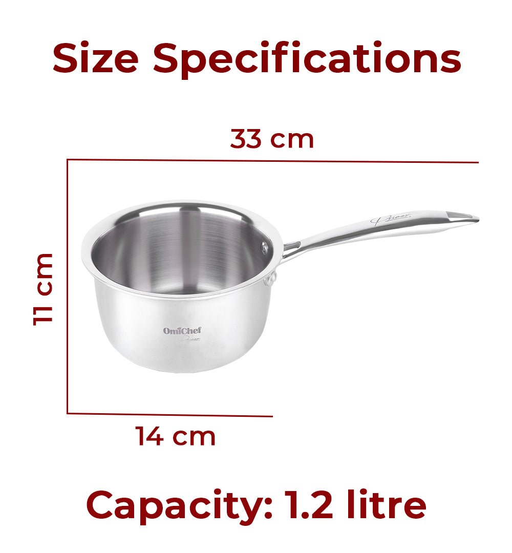 Omichef Triply Stainless Steel Saucepan/Tea Pan 14 CM Capacity 1.2 Litre