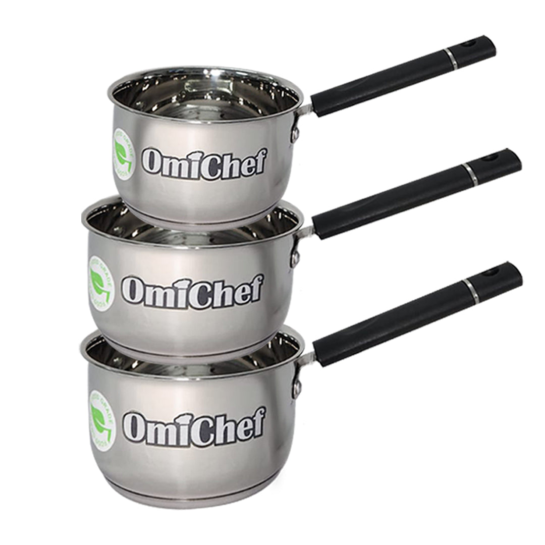 Omichef Triply Sandwich bottom Sauce Pan/Milk Pan/Tapeli /Patili Set of 3 | Induction Compatible | Capacity 1.8 L, 1.2 L, 850 ml
