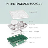 Ultimate 4-Compartment Stainless Steel Lunch Box Set: Leak-Proof with Bowl, Spoon, Chopsticks, and Tray