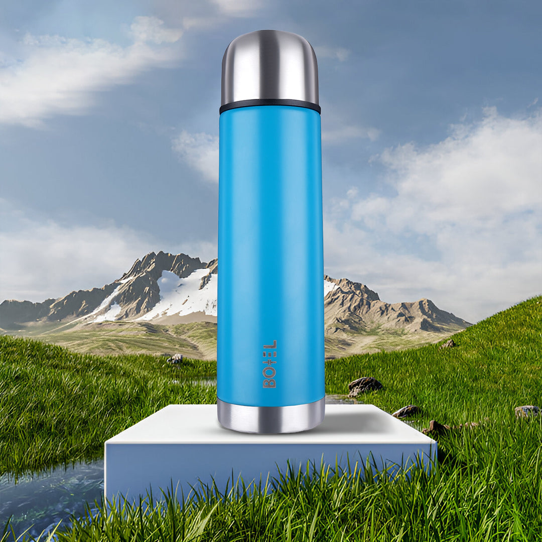 Thermo Tough | Double Wall Steel Water Bottle | Hot or Cold for 24 Hours Flask | Teal Blue | 1000 ML