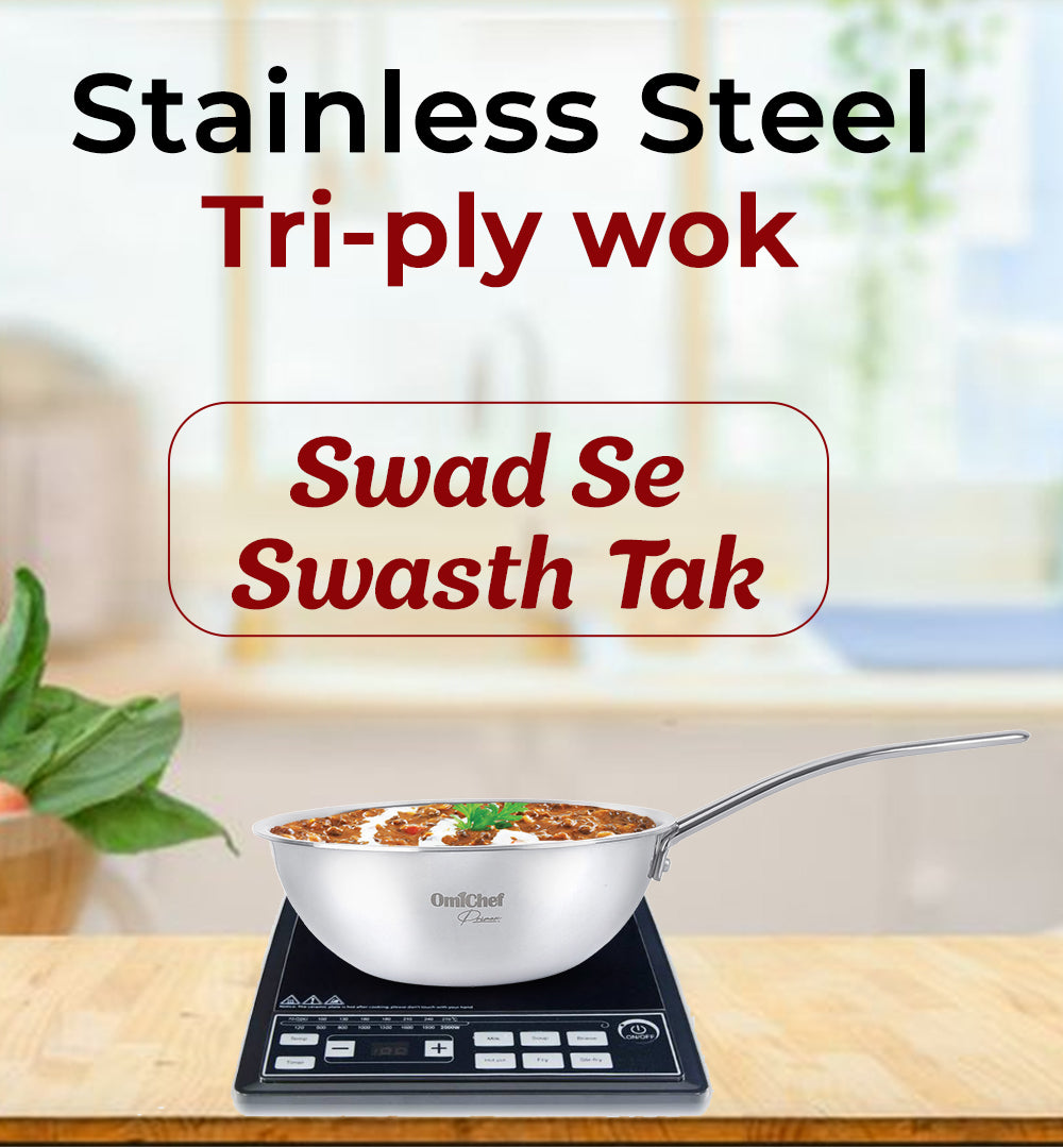 Triply Stainless Steel Wok 20 CM | Capacity 1.7 Litre