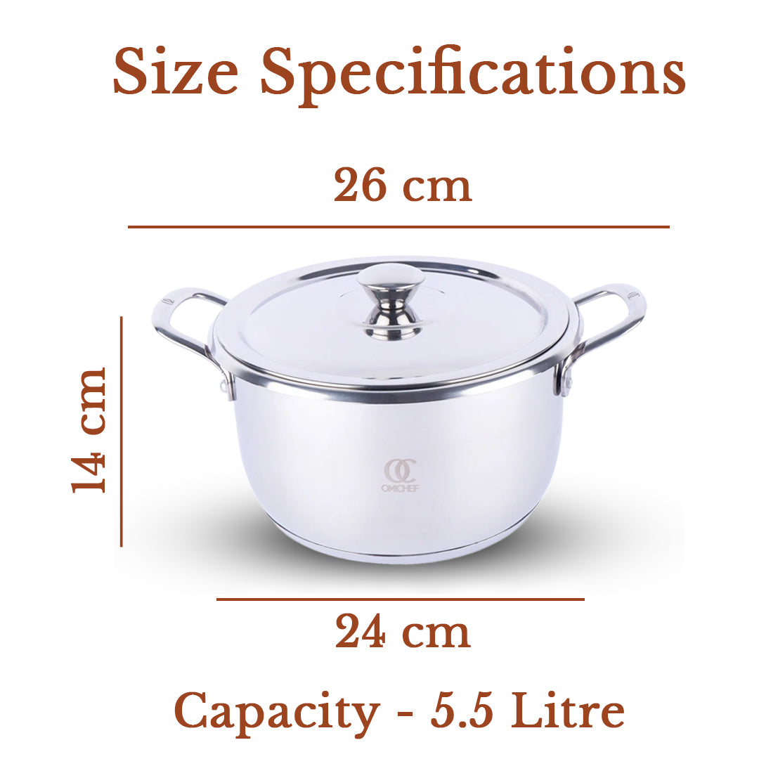 Sandwich Bottom Casserole | Induction Compatible | Diameter 22 CM | Capacity 4.5 Litre (Copy) OmiChef