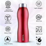 BoTTel Red Curvy Stainless Steel Water Bottle Single Wall 1 Litre