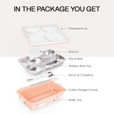 Ultimate 4-Compartment Stainless Steel Lunch Box Set: Leak-Proof with Bowl, Spoon, Chopsticks, and Tray