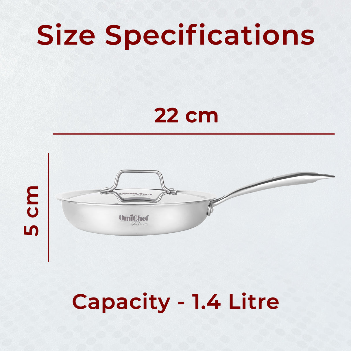 Omichef Triply Stainless Steel Frypan With Lid, 22 CM, Capacity 1.4 Litre