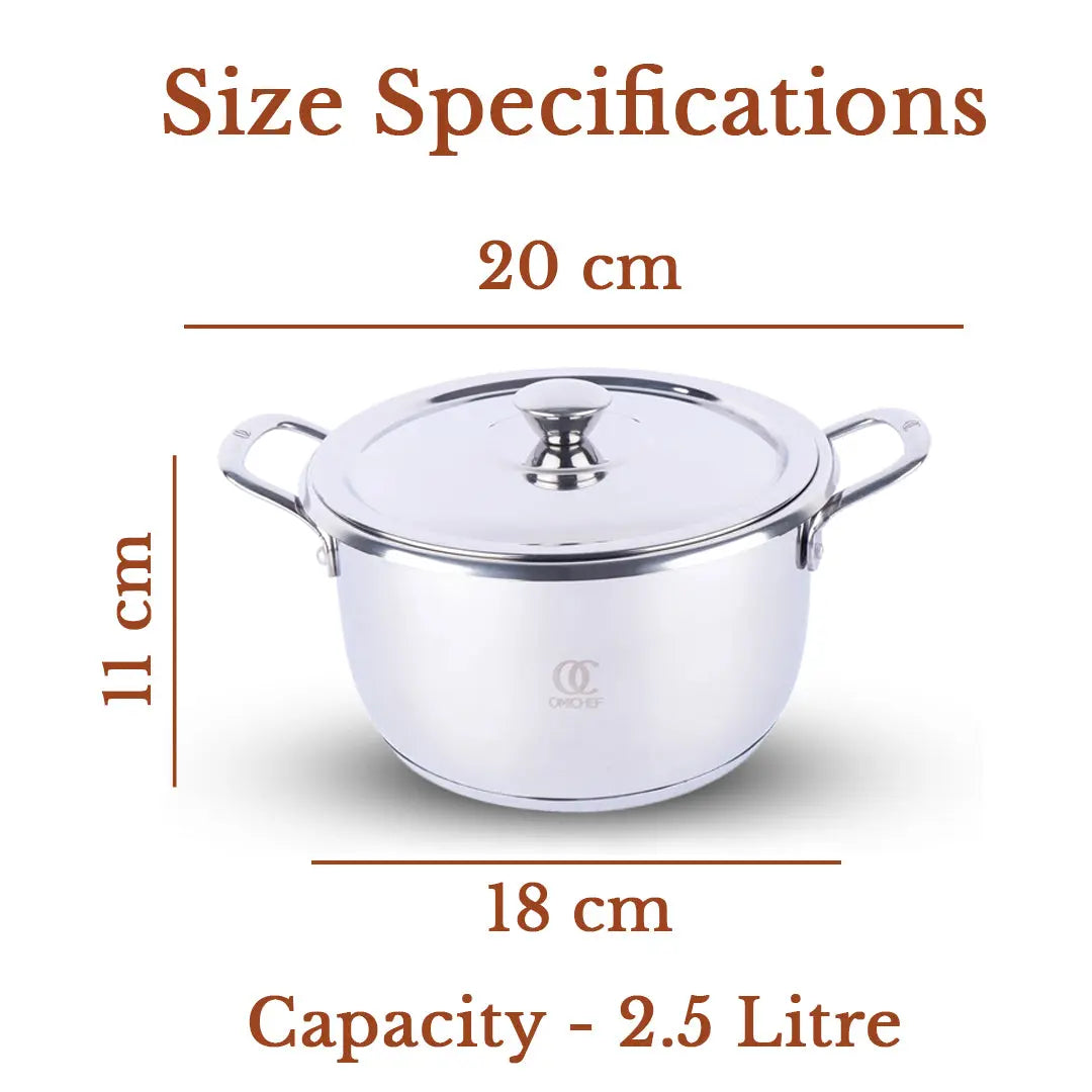 Sandwich Bottom Casserole | Induction Compatible | Diameter 18 CM | Capacity 2.5 Litre OmiChef