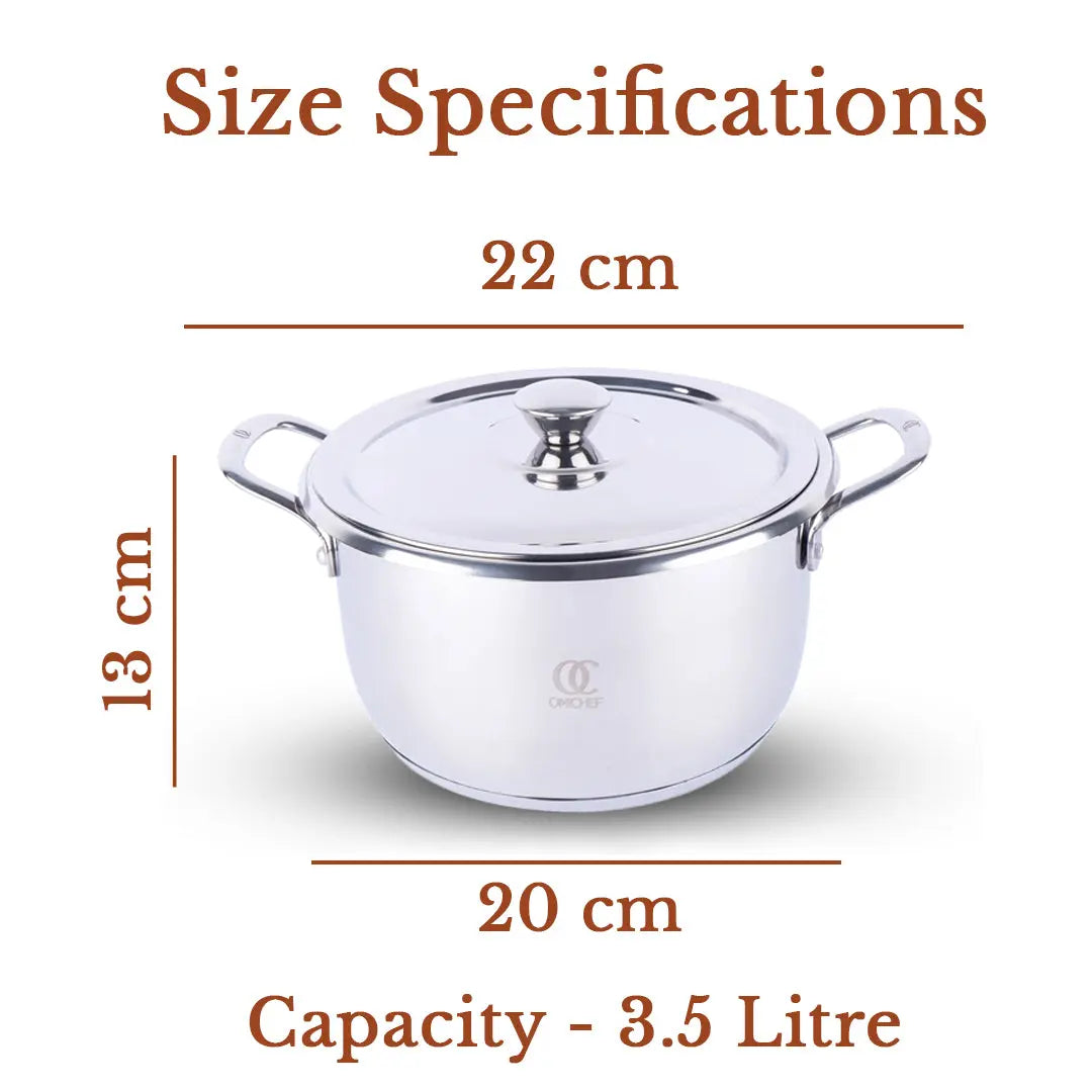 Sandwich Bottom Casserole | Induction Compatible | Diameter 20 CM | Capacity 3.5 Litre OmiChef