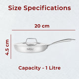 Omichef Triply Stainless Steel Frypan with Lid 20 cm Capacity 1 Litre