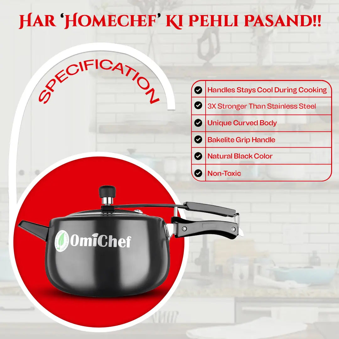 5 Litre | Hard Anodized | Induction Compatible | Curve | Pressure Cooker OmiChef