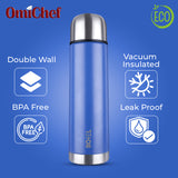 Thermo Tough Double Wall Steel Water Bottle Hot or Cold for 24 Hours Flask Royal Blue 1000 ML