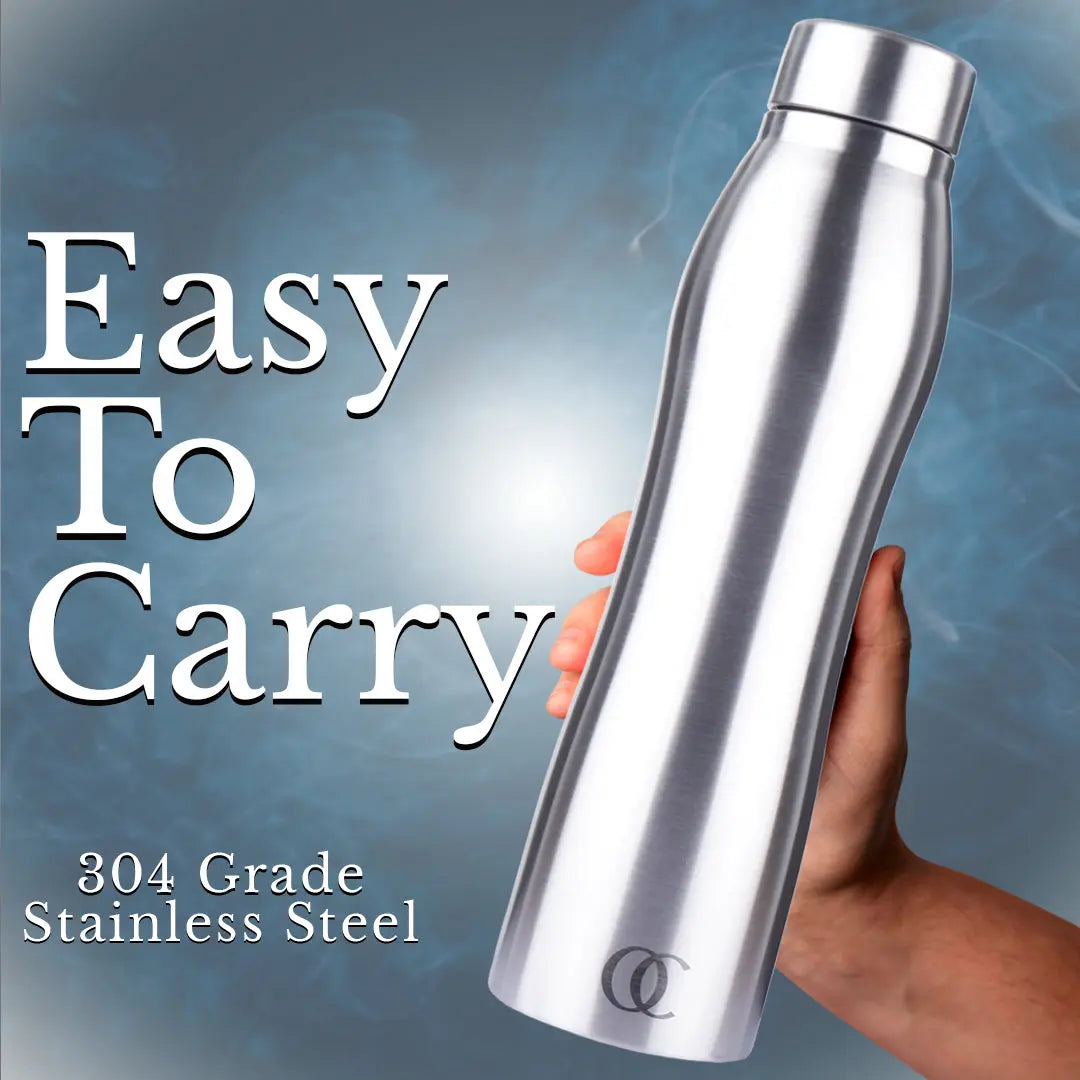 Curvy Stainless Steel Fridge Water Bottle | Silver | Capacity 1 Litre OmiChef