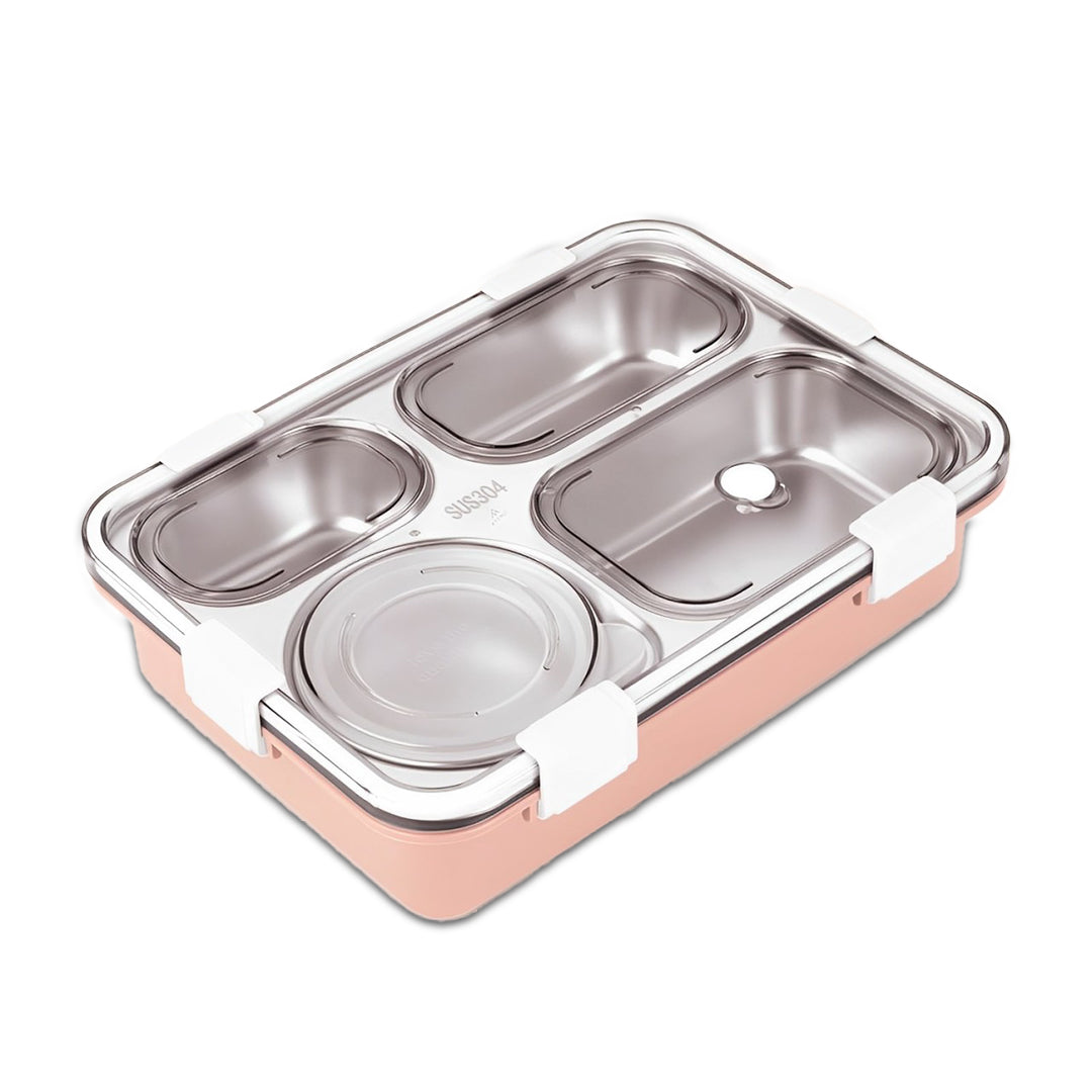 Ultimate 4-Compartment Stainless Steel Lunch Box Set: Leak-Proof with Bowl, Spoon, Chopsticks, and Tray