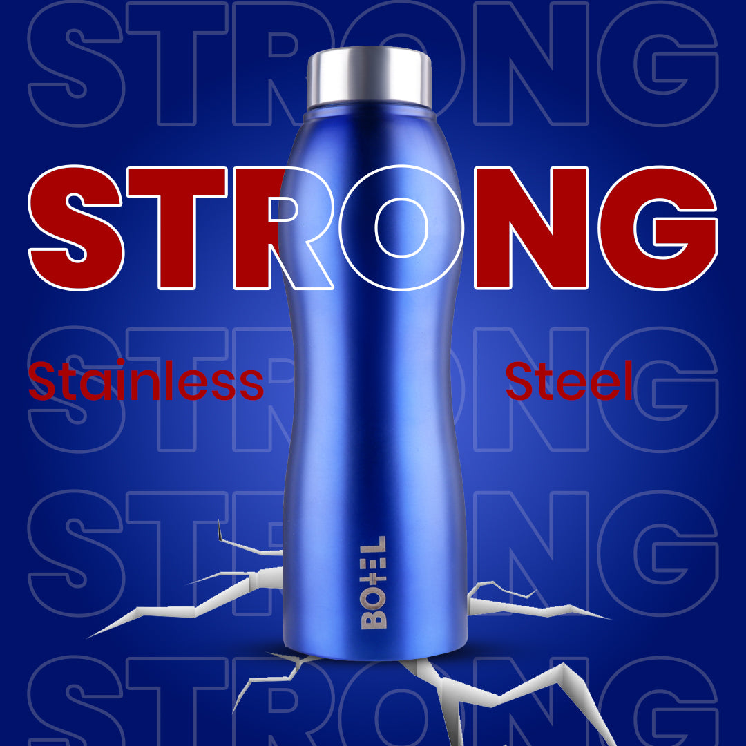 BoTTel Curvy Stainless Steel Water Bottle Single Wall in Blue Colour 1 Litre