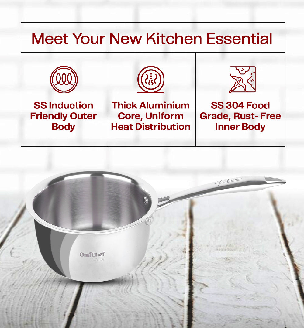 michef Triply Stainless Steel Saucepan/Tea Pan 16 CM Capacity 1.6 Litre