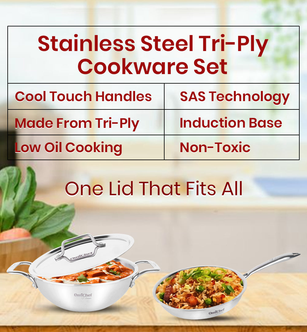 Omichef Triply Stainless Steel Cookware Combo Set of 3 Pcs 22 CM