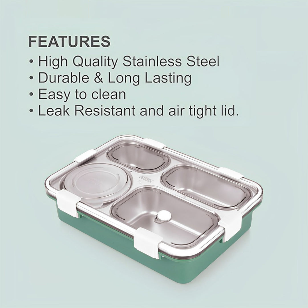 Ultimate 4-Compartment Stainless Steel Lunch Box Set: Leak-Proof with Bowl, Spoon, Chopsticks, and Tray