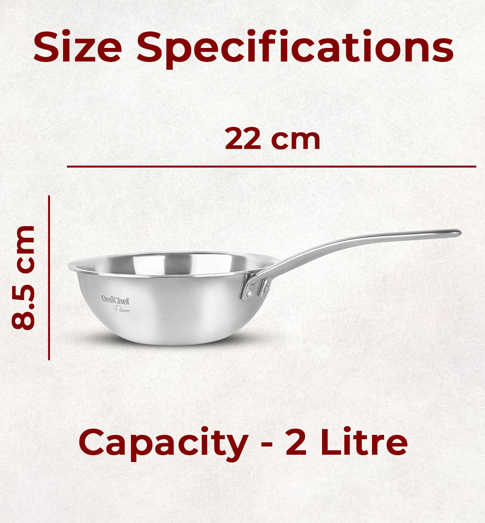 Triply Stainless Steel Wok 22 CM | Capacity 2 Litre