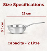 Triply Stainless Steel Wok With Lid 22 CM | Capacity 2 Litre