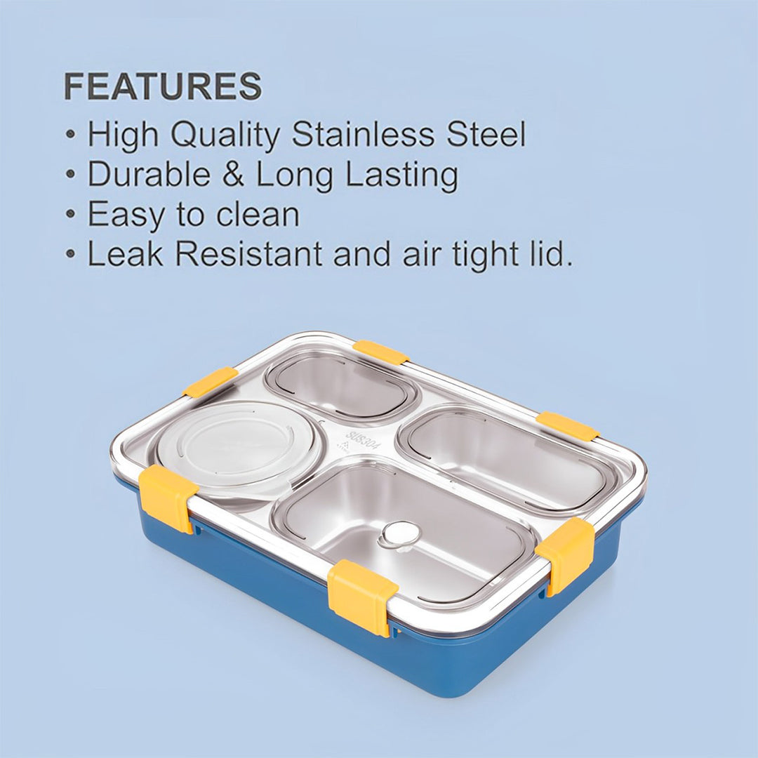 Ultimate 4-Compartment Stainless Steel Lunch Box Set: Leak-Proof with Bowl, Spoon, Chopsticks, and Tray