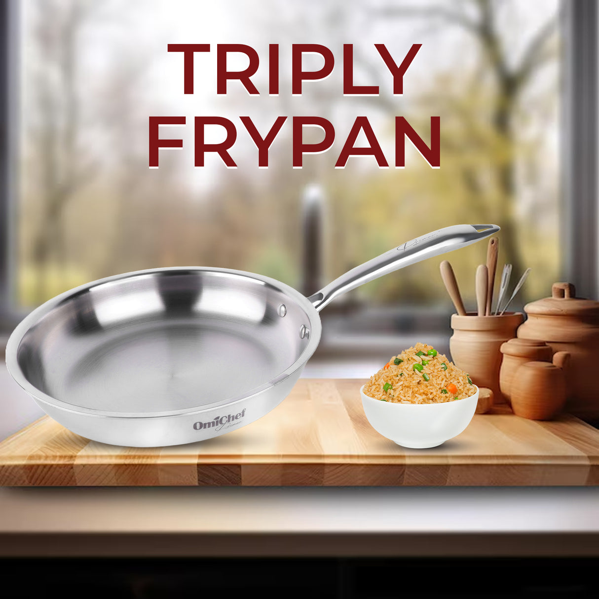 Omichef Triply Stainless Steel Frypan 22 CM Capacity 1.4 Litre