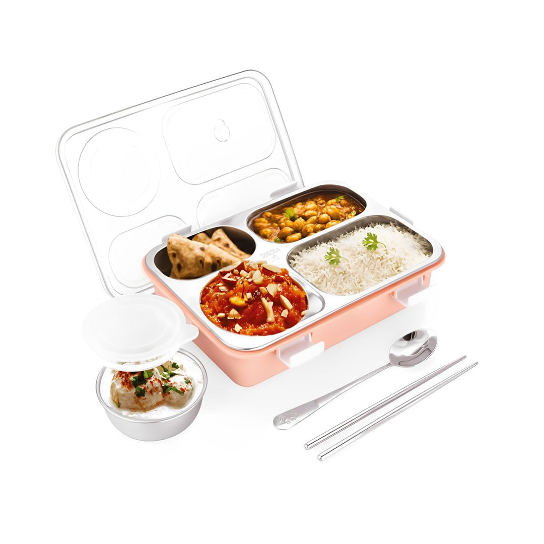 Ultimate 4-Compartment Stainless Steel Lunch Box Set: Leak-Proof with Bowl, Spoon, Chopsticks, and Tray