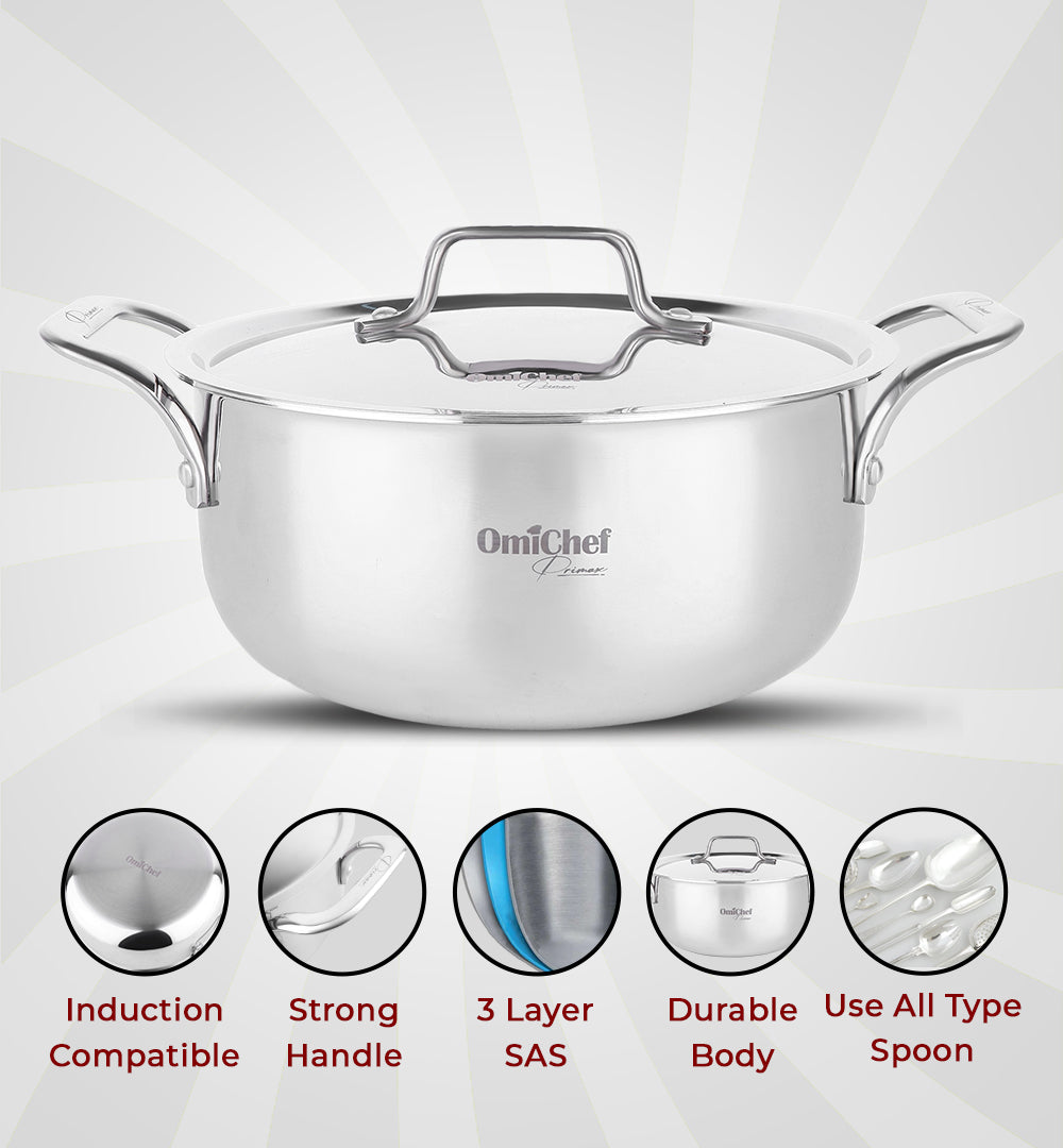 Omichef Triply Stainless Steel Casserole/Dutch Oven/Biryani Pot 20 CM