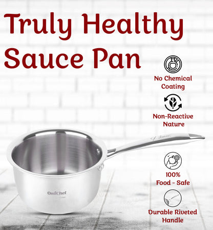 michef Triply Stainless Steel Saucepan/Tea Pan 16 CM Capacity 1.6 Litre