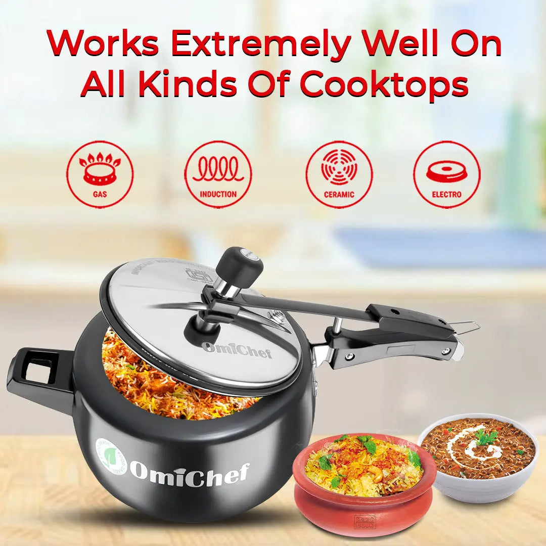 5 Litre | Hard Anodized | Induction Compatible | Curve | Pressure Cooker OmiChef