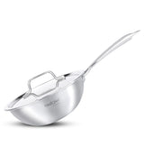 Omichef Triply Stainless Steel Wok With Lid 22 CM Capacity 2 litre