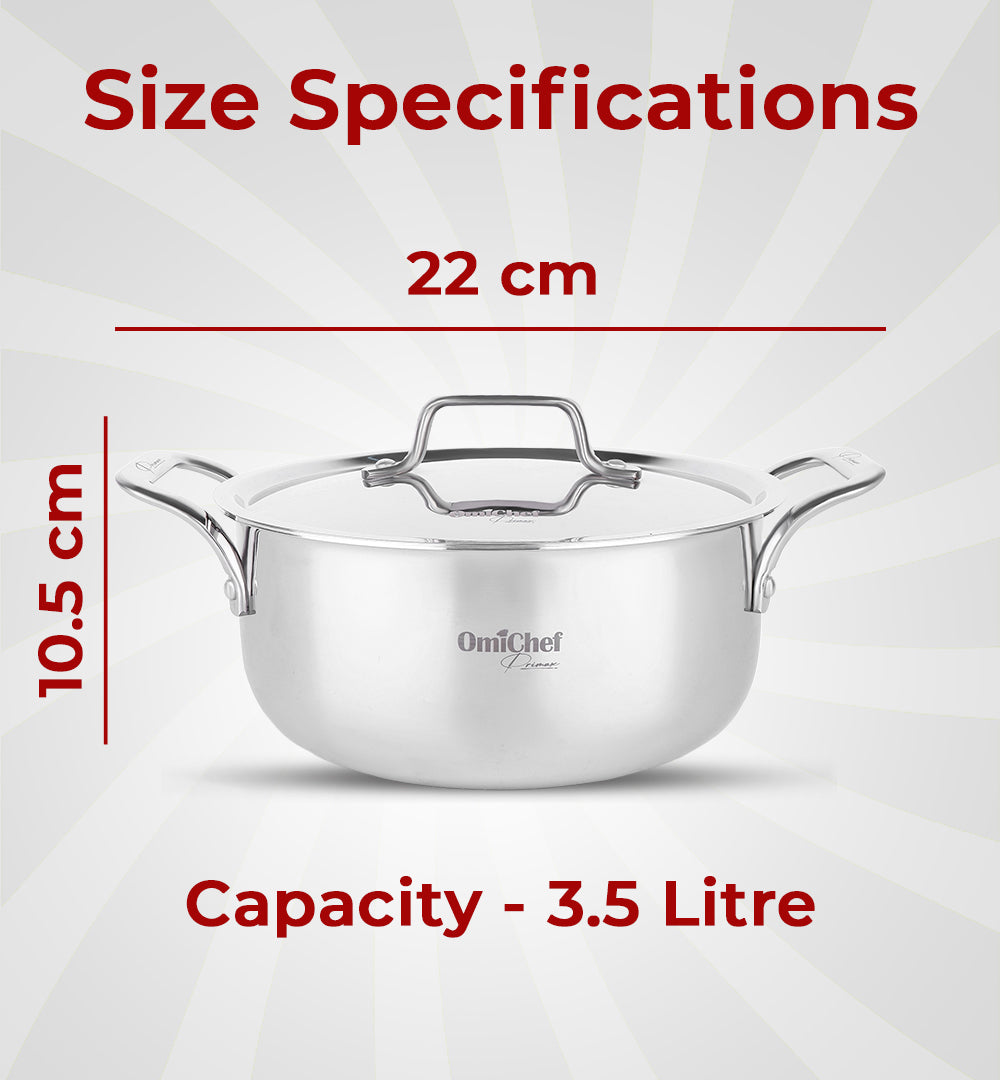 Omichef Triply Stainless Steel Dutch Oven/Casserole/Biryani Pot 22 CM