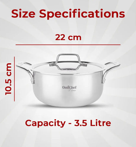 Omichef Triply Stainless Steel Dutch Oven/Casserole/Biryani Pot 22 CM