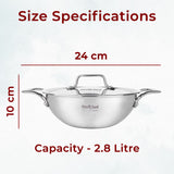 Triply Stainless Steel Kadhai With Lid 24 CM | Capacity 2.8 Litre